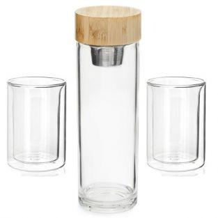 Infuseur et 2 tasses à thé en verre avec double paroi
