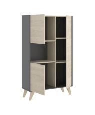 Hohes Sideboard – Graphit und Eiche – 3 Türen + 1 Nische – NESS – 81 x 43 x 135 cm