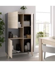 Hohes Sideboard – Graphit und Eiche – 3 Türen + 1 Nische – NESS – 81 x 43 x 135 cm