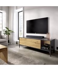 LAK TV-Schrank – Craftsman-Eiche und anthrazitfarbenes Melamin – 1 Tür – 133 x 39 x 45 cm