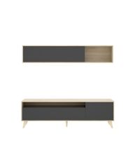 Mueble TV con mesa de centro tipo buffet KOLN - Melamina - Estilo escandinavo - Roble natural y grafito
