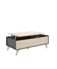Ensemble meuble TV table basse buffet KOLN- Mélaminé - Style scandinave - chêne naturel et graphite