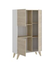 Sala da pranzo completa NESS - Credenza, Vetrina e Tavolo - Legno e melaminico bianco