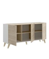 Sala da pranzo completa NESS - Credenza, Vetrina e Tavolo - Legno e melaminico bianco