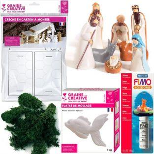 Coffret de fabrication Santons en plâtre, Crèche en carton & décor de Noël