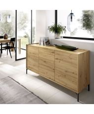 Ensemble salon Meuble TV 155 cm + Buffet 3 portes 155 cm + Table basse relevable - Mélamine -Chene Artisan - Ness