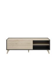 Ensemble salon NESS : Meuble TV + Table basse relevable - Mélaminé - chêne et anthracite