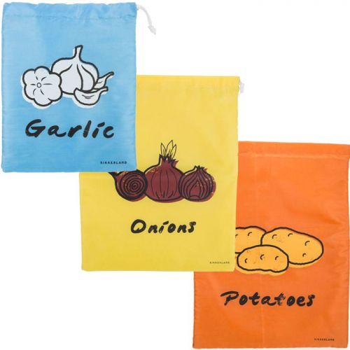 3 sacs de conservation alimentaires en tissu : ail, oignons, pommes de terre 3 sacs de conservation alimentaires en tissu : ail, oignons, pommes de terre