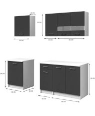 Komplette Küche mit Arbeitsplatte 240 cm – 6 Elemente – Mattgrau