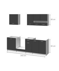 Cucina completa 240 cm - 7 elementi - Grigio Opaco