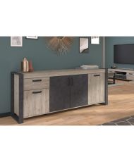 CESAR Sideboard – Graubeige und schwarze Eiche – 217,8 x 49,8 x 86,7 cm – PARISOT