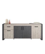 Buffet enfilade CESAR - chêne beige grisé et noir - 217,8 x 49,8 x 86,7 cm - PARISOT