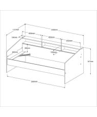 Lit banquette 2 tiroirs 90 x 200/190 cm - Mat chêne et blanc