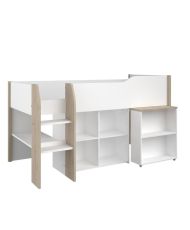 Lit combiné enfant avec bureau rétractable - Blanc et chêne - Sommier inclus - 90 x 200 cm