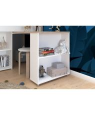 Cama combinada infantil con escritorio retráctil - Blanco y roble - Somier incluido - 90 x 200 cm