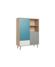 Hohes Sideboard – Sonoma-Eiche, Weiß, Grau und Blau – 103 x 40 x 139 cm