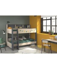  Letti a castello per bambini - Rovere Jackson e Grigio Ombre - Molle incluse - 2 x 90 x 200 cm