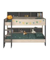  Letti a castello per bambini - Rovere Jackson e Grigio Ombre - Molle incluse - 2 x 90 x 200 cm