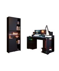 Gaming desk and bookcase set - black