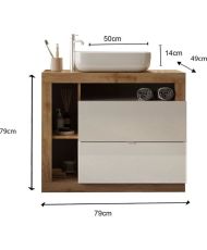 Bathroom furniture set - Basin + 2 drawers + 3 niches + Column - Light oak and white lacquered color