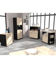Buffet Cuisine - 80 x 42,8 x 107 cm - 1 Tiroir et 2 Portes - chêne et noir
