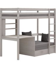 Cama entrepiso combinada - Madera maciza - Blanco - Somier incluido - 90x 200 cm