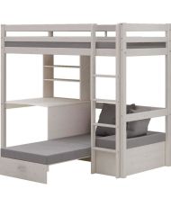 Letto a soppalco combinato - Legno massello - Bianco - Rete inclusa - 90x 200 cm