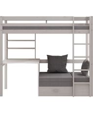 Cama entrepiso combinada - Madera maciza - Blanco - Somier incluido - 90x 200 cm