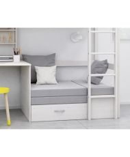 Combined mezzanine bed - Solid wood - White - Box spring included - 90x 200 cm