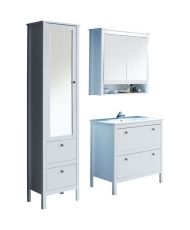  Bagno completo: Colonna con specchio + Mobile lavabo + Lavabo + Colonna con specchio - Melaminico bianco