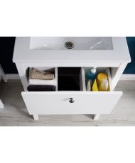  Complete bathroom: Column with mirror + Vanity unit + Washbasin + Tall unit with mirror - White melamine