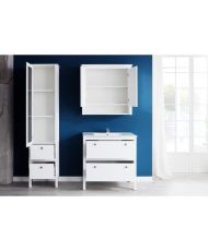  Complete bathroom: Column with mirror + Vanity unit + Washbasin + Tall unit with mirror - White melamine