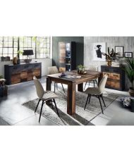 Buffet bas INDY 4 Portes et 1 Tiroir - Mélaminé bois vieilli et gris mat - 178 x 40 x 77 cm