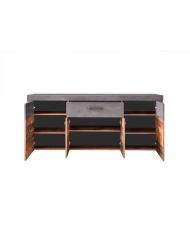INDY low sideboard 4 Doors and 1 Drawer - Aged wood and matt gray melamine - 178 x 40 x 77 cm