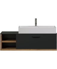 Mueble con lavabo suspendido - 1 trampilla + 2 nichos - 120 x 48 x 45 cm - Gris y roble