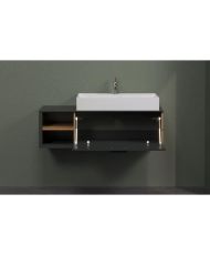 Mueble con lavabo suspendido - 1 trampilla + 2 nichos - 120 x 48 x 45 cm - Gris y roble