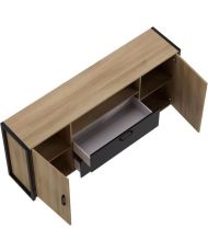 Buffet Mélaminé chêne et noir - style industriel - 180 x 40 x 84 cm
