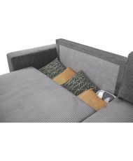 Canapé d'angle convertible réversible 3-4 places - velours côtelé Anthracite - Coffre de rangement - 224 x 155 x 85 cm