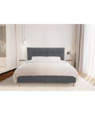 LONY adult bed - Sleeping 160 x 200 cm - Anthracite matte velvet fabric - Wooden structure - Without box spring - 167 x 112 x 21