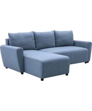 Canapé d'angle convertible 3-4 places STEWART - Tissu bleu - 224 x 85 x 155 cm