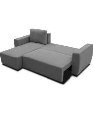 Canapé d'angle convertible réversible 3 à 4 places - PHARELL - Tissu anthracite - Coffre de rangement - 224 x 155 x 85 cm