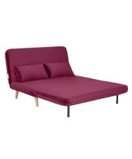 Banquette BZ 2 places - Style scandinave - Velours rose foncé - 130 x 90 x 81 cm - DEPLO