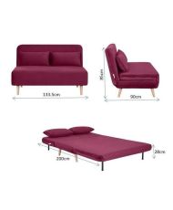 Banquette BZ 2 places - Style scandinave - Velours rose foncé - 130 x 90 x 81 cm - DEPLO