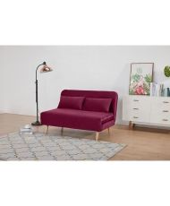 Banquette BZ 2 places - Style scandinave - Velours rose foncé - 130 x 90 x 81 cm - DEPLO
