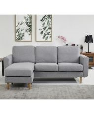 Reversible corner sofa - Light gray fabric with natural wood base - 197 x 137 x 83 cm - NOLAN
