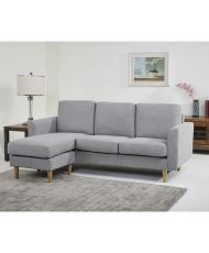 Reversible corner sofa - Light gray fabric with natural wood base - 197 x 137 x 83 cm - NOLAN