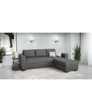 Canapé d'angle fixe réversible 4 places - Tissu Anthracite - 245 x 150 x 86 cm 