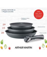 Cookware Set of 3 frying pans - Matt Gray 20-24-28 cm