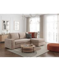 Divano ad angolo destro trasformabile a 4 posti ARTEMIS - Velluto a coste greige - 246 x 174 x 96 cm