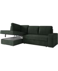 Canapé d'angle gauche convertible ARTEMIS 4 places - Velours côtelé vert foncé - 246 x 174 x 96 cm